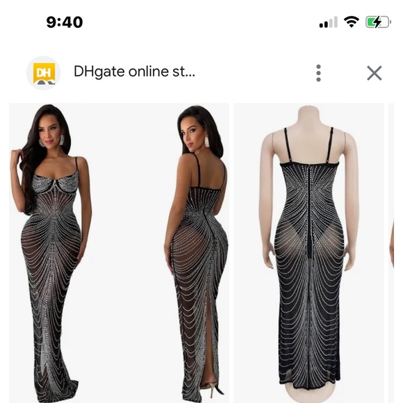 STRAPPY MESH RHINESTONE EVENING COCKTAIL DRESS. - Picture 1 of 5